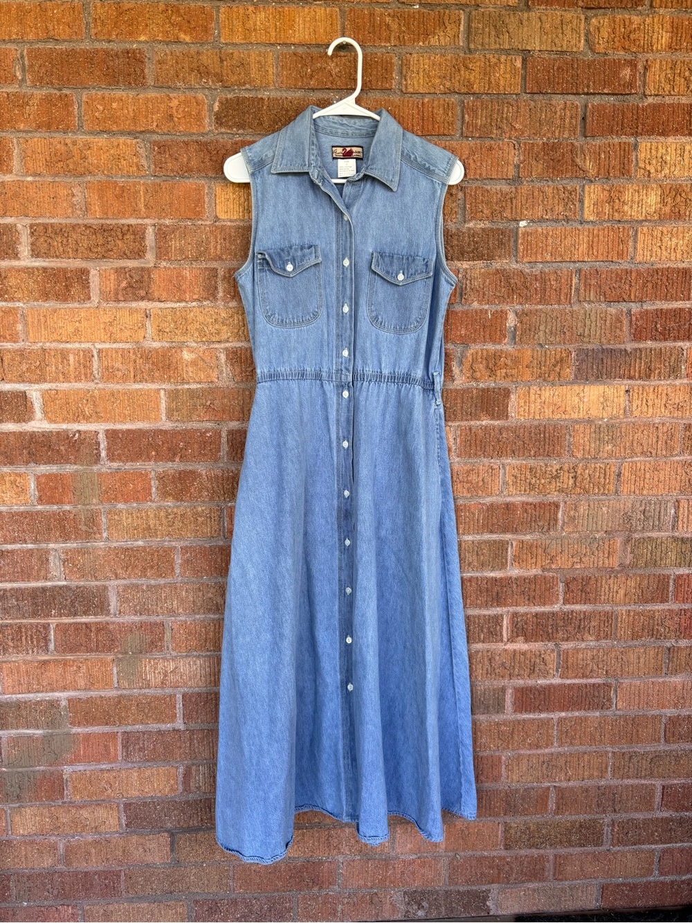 Vtg Denim Shirt Dress Gloria Vanderbilt Maxi Button Down Flare Western Cowgirl S